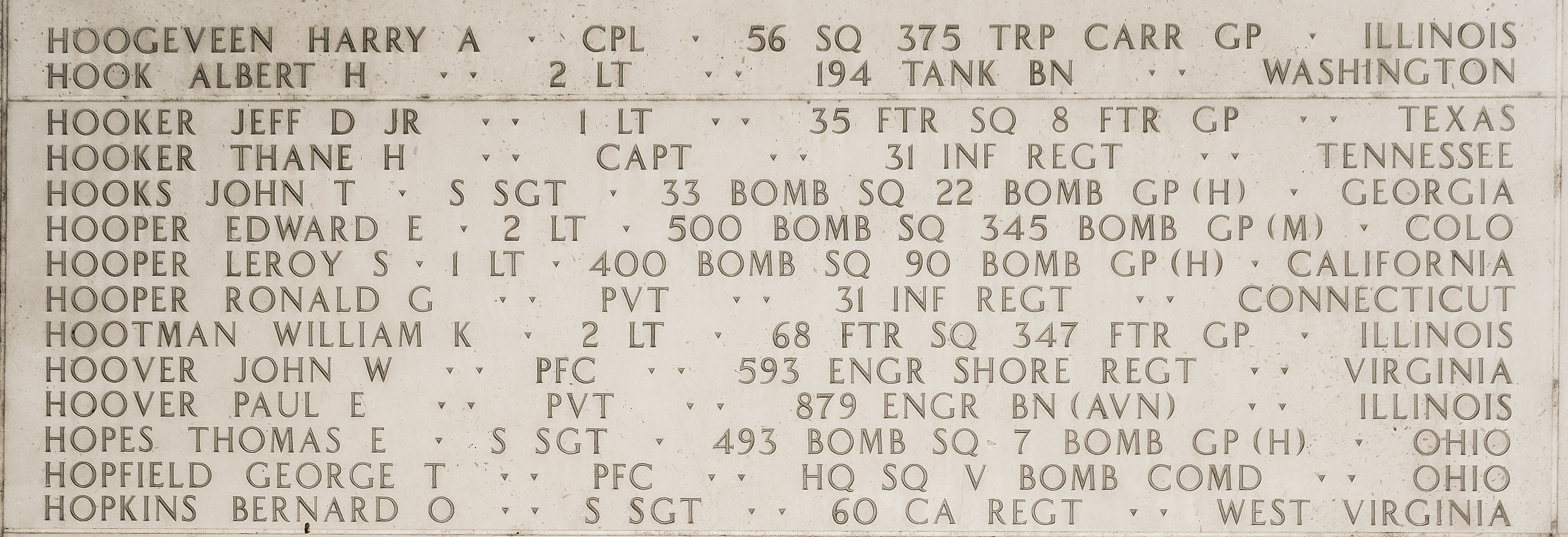 Jeff D. Hooker, First Lieutenant